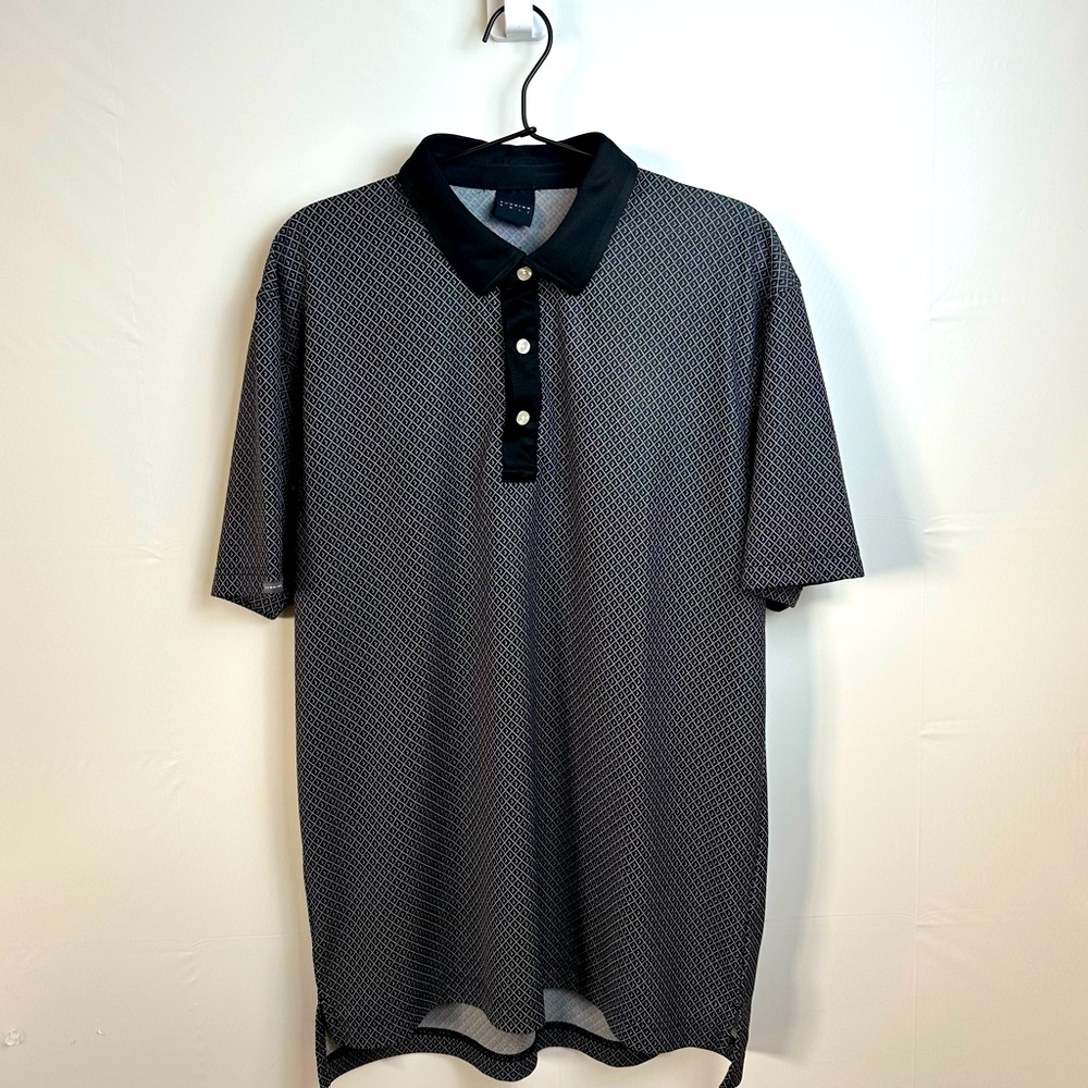 Men’s Size Medium M - Dunning Golf Black and White  Short Sleeve Polo Shirt